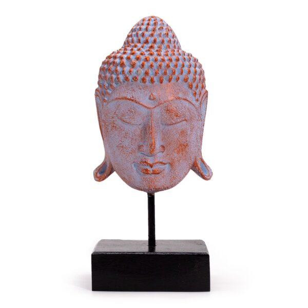 Cap Mare Buddha Liniștit pe Suport - Cupru Albastru