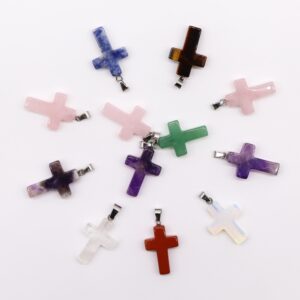 Pandantive Cruci din Pietre Prețioase (12 Diverse) 25x18mm