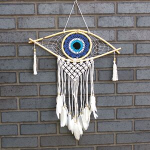 Dream Catcher (Prinzător de Vise) Protector - Ochi Mediu Macrame Albastru / Alb / Negru