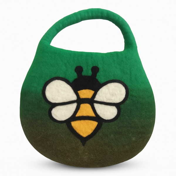 Geantă din Pâslă cu Albină - Mâner cu Magnet - Verde