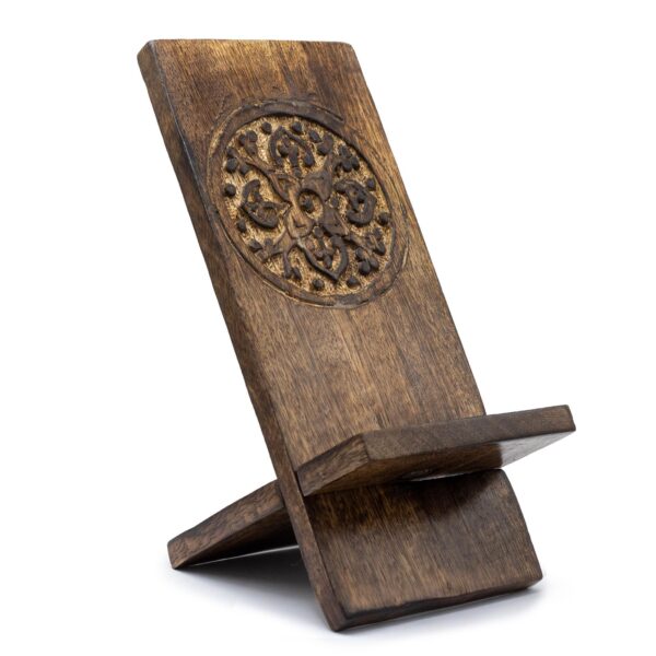 Suporturi pentru Telefon Sculptate din Lemn - Mandala 20x9.5cm