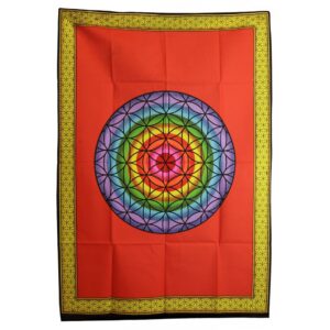 Artă de Perete din Bumbac (70x110cm) – Floarea Vieții în Culorile Curcubeului