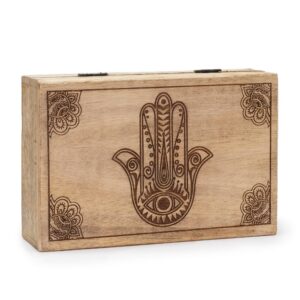 Cutie Mare dreptunghiulară 21.5x14x6.3cm - Hamsa Gravată Neagră