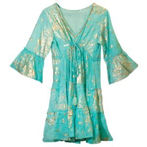 (L/XL) Rochie – Design Coral în Turcoaz și Auriu