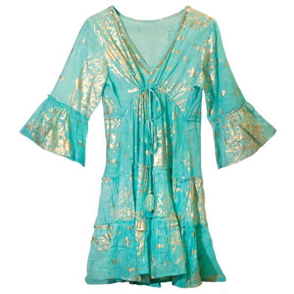 (M/L) Rochie – Design Coral în Turcoaz și Auriu