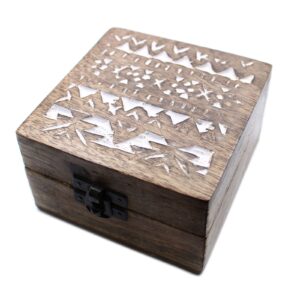 Set 2 cutii din lemn de mango 10x10x6 (cm) - Alb Spălat