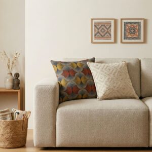 Husă de Pernă Clasică – Neutral Geo Creme – 45x45 cm