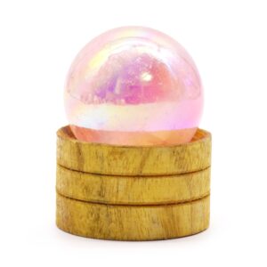 Glob Cristal Semiprețios 40 mm – Cuart Roz cu Titan Aura cu Suport
