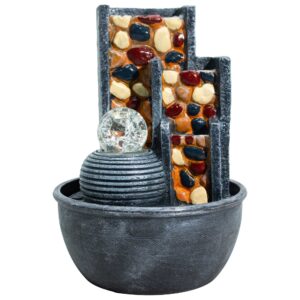 Fântână Arteziană de Masă – 19×19×28 cm – Pereți din Pietricele și Glob de Cristal