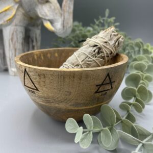 Bol din Lemn Pentru Mănunchiuri și Ofrande Rituale - Patru Elemente - 12x7cm