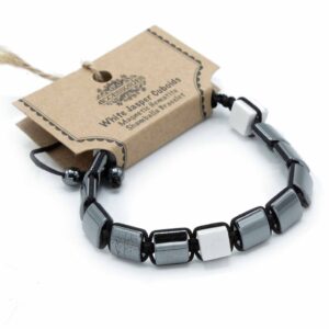 Brățări Shamballa din Hematit Magnetic - Cuburi – Jasp Alb