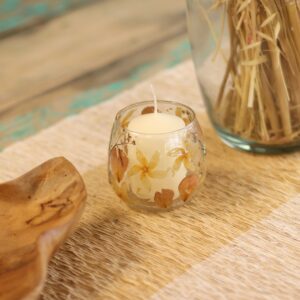 Suport de Lumânare din Sticlă Naturală cu Motiv Floral – Trandafir – Drept – (8x8 cm)