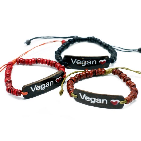 Set de 6 brățări din cocos cu slogan - Vegan