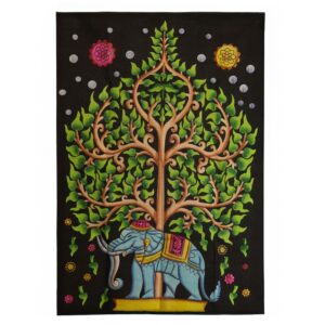Artă de Perete din Bumbac (70x110cm) – Elefant și Arborele Vieții