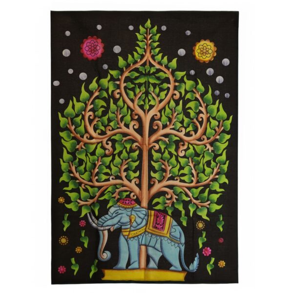 Artă de Perete din Bumbac (70x110cm) – Elefant și Arborele Vieții