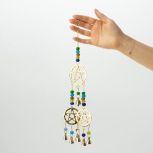 Clopoței Indieni - Tri-Pentagramă din Alamă - 7 clopoței - 9.5x32 cm