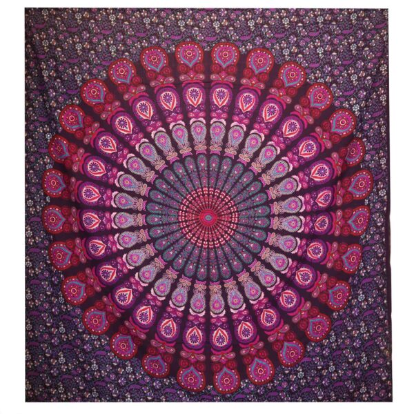 Cuvertură Dublă din Bumbac + Tapiserie de Perete - Mandala Păun - Mov