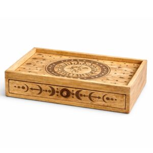 Cutie de Tarot Gravată Soare și Lună cu Sertar