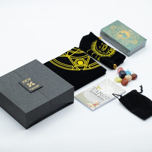 Set Cadou de Cărți de Tarot cu Folie Aurie și Turcoaz – cu ghid