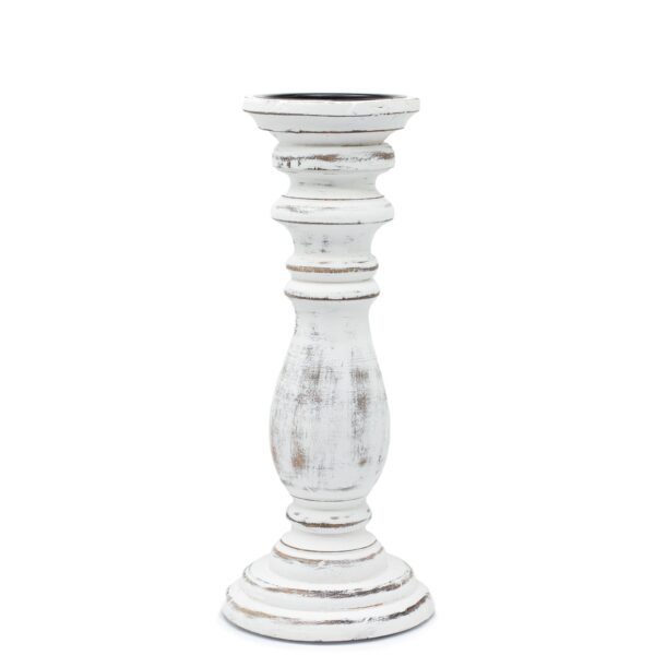 Suport Clasic pentru Lumânare - Alb Spălat - 30x10cm - Mediu