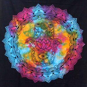 Cuvertură Dublă din Bumbac pentru Pat - Negru Hamsa
