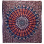 Cuvertură Dublă din Bumbac + Tapiserie de Perete - Mandala Păun - Albastră
