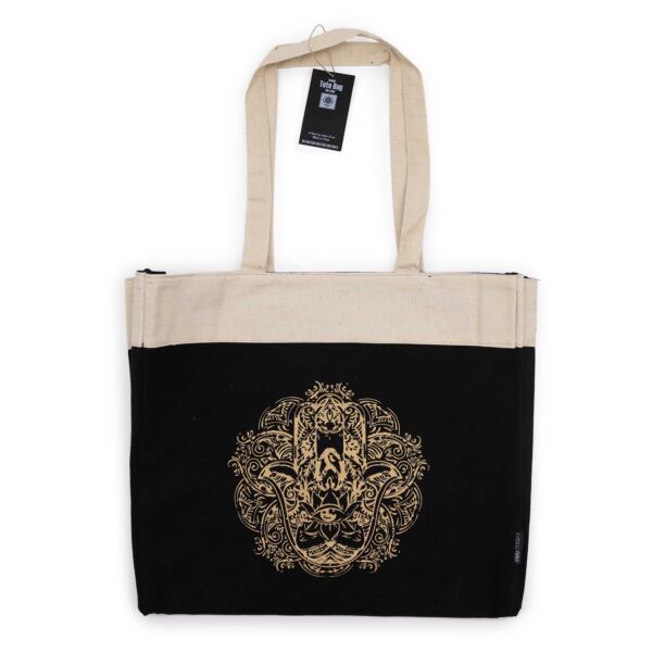 Geantă Tote Mare (38x15x43 cm) – Bumbac 14oz Stonewash – Maro Închis – Hamsa Libertății