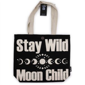 Set 5 buc. Geantă Tote Clasică Iconică – Rămâi Sălbatic(ă), Copil al Lunii – Negru Natural 10oz (36x43x10cm)