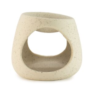 Arzător de ulei ceramic Zen - piatră rotundă - alb cu pete