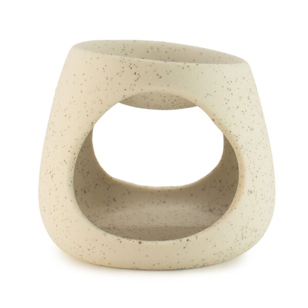 Arzător de ulei ceramic Zen - piatră rotundă - alb cu pete