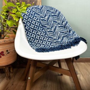 Cuvertură Indigo Realizată Manual - 170x120cm - Valurile Namoona