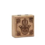 Cutie Mică Pătrată 10x10x4.2cm - Hamsa Gravată Neagră