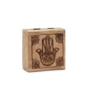 Cutie Mică Pătrată 10x10x4.2cm - Hamsa Gravată Neagră