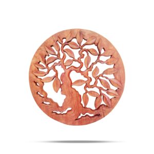 Panou Decorativ Rotund din Lemn cu Copacul Vieții, 30 cm