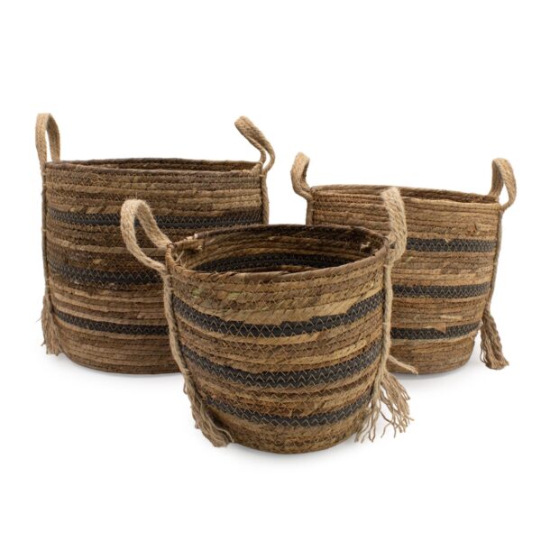 Coșuri mari din frunze de banană și iarbă de mare - maro natural - set de 3