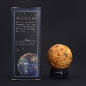 Planetă din Jasp Crazy Lace pe un Suport Solar Goldstone - 40mm (30x15mm)