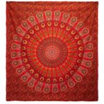 Cuvertură Dublă din Bumbac + Tapiserie de Perete - Mandala Păun - Roșie