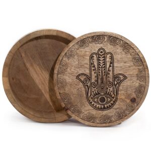 Cutie Mare rotundă 17.5x7.5cm - Hamsa Gravată Neagră