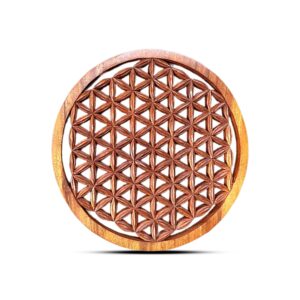 Panou Decorativ Rotund din Lemn cu Floarea Vieții, 40 cm