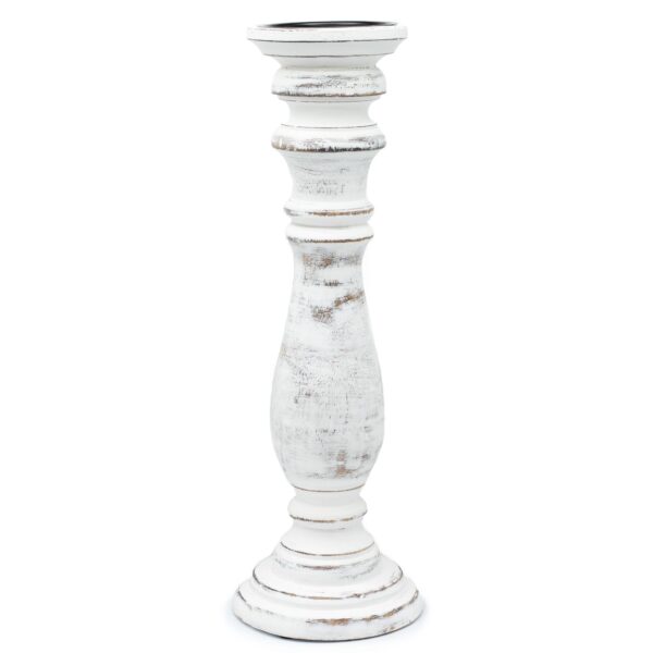Suport Clasic pentru Lumânare - Alb Spălat - 37x10cm - Mare