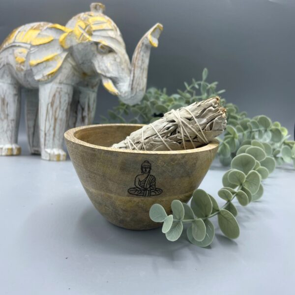 Bol din lemn pentru mănunchiuri și ofrande rituale - Buddha 12x7cm