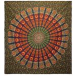 Cuvertură Dublă din Bumbac + Tapiserie de Perete - Mandala Păun - Verde