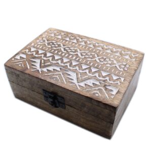 Cutie din lemn de mango 15x10x6 (cm) - Alb Spălat