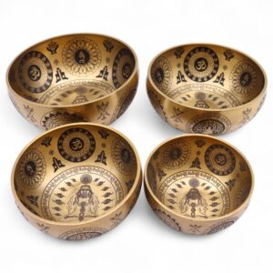 Set Yogi din Alamă Pură, Gravată – Set de 4 – Aproximativ 3,85 kg