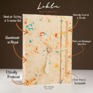 Jurnal Lokta Bumbac Colorat – Mare (21x15 cm), 45 file – cu semn de carte inclus