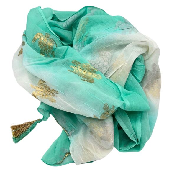 Sarong alb și turcoaz cu design țestoasă aurie