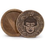 Cutie din lemn de mango 17.5x7.5cm -Fața Buddha Gravată Neagră