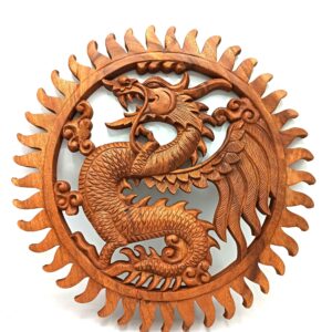 Panou Sculptat din Lemn - Dragon 40cm