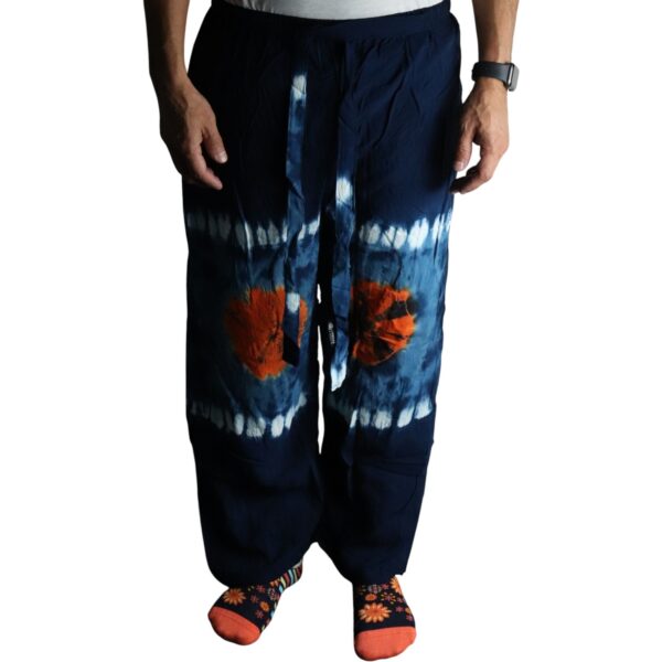 Pantaloni Lejeri în Stil Japonez – Mărime Medie – Albastru, Turcoaz / Portocaliu