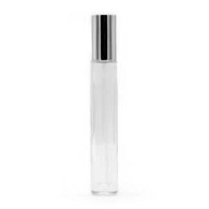 Flacon Rotund, Înalt, Îngust de 10 ml cu Pulverizator și Capac Argintiu